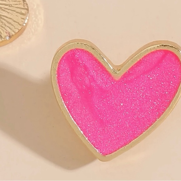 Gold and Pink Heart Earrings NWOT - Picture 2 of 4